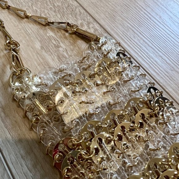 Paco Rabanne 1969 Iconic Chainmail Gold PVC Plastic Two-tone Bottle Cap Mini Bag - Picture 10 of 12